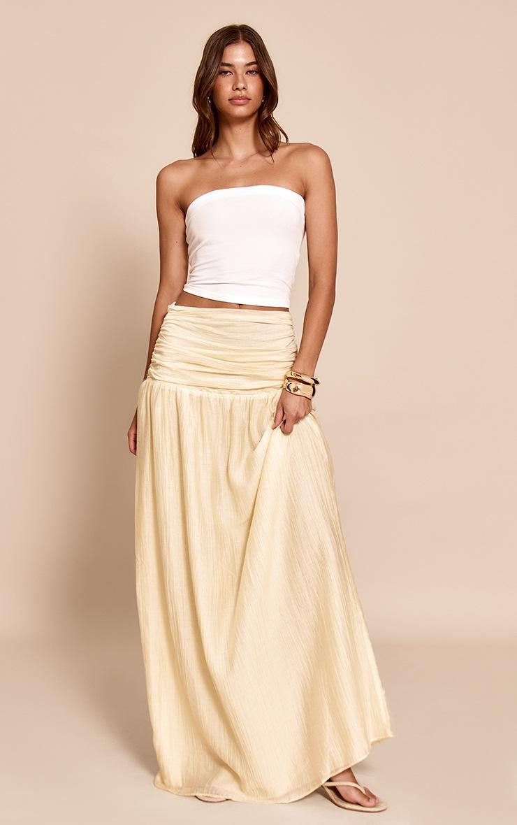 Pretty Little Thing Pale Lime Crinkle Textured Ruched Waistband Maxi Skirt