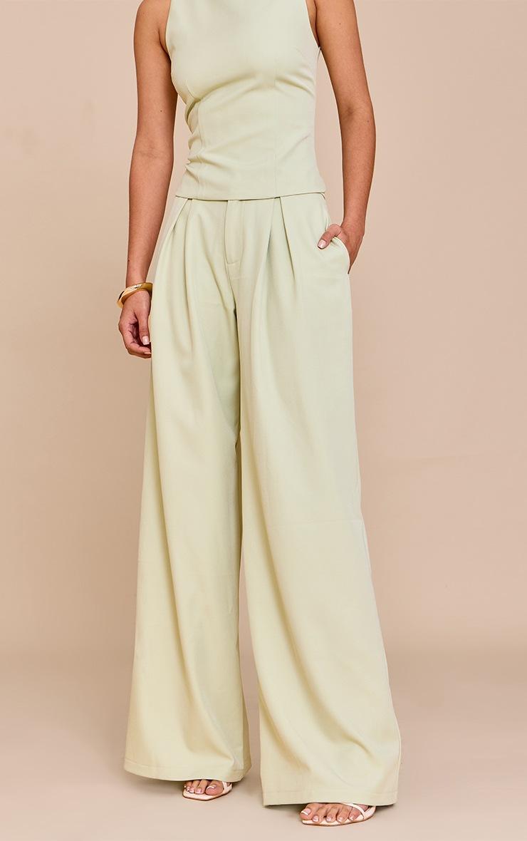 Pretty Little Thing Pale Lime Woven Tailored Wide Leg Pants