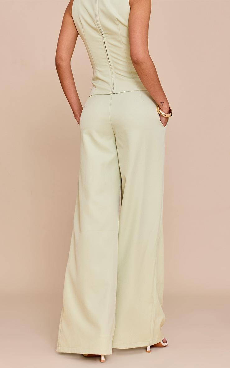Pretty Little Thing Pale Lime Woven Tailored Wide Leg Pants