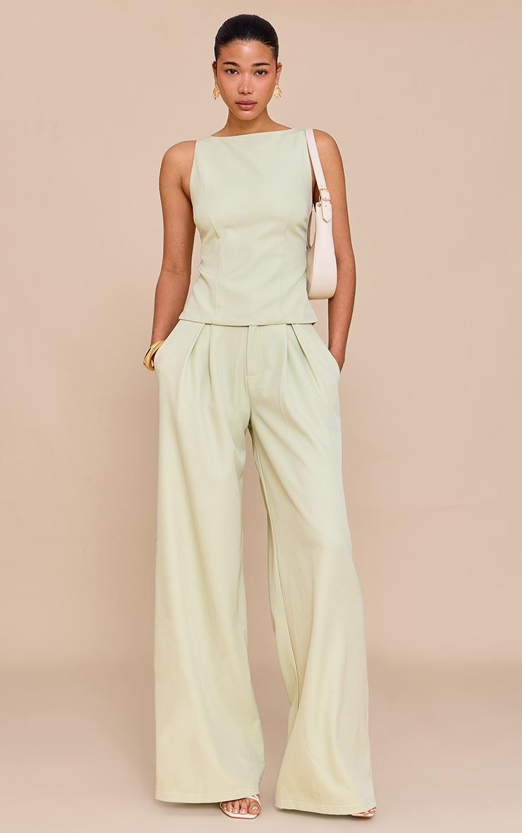 Pretty Little Thing Pale Lime Woven Tailored Wide Leg Pants