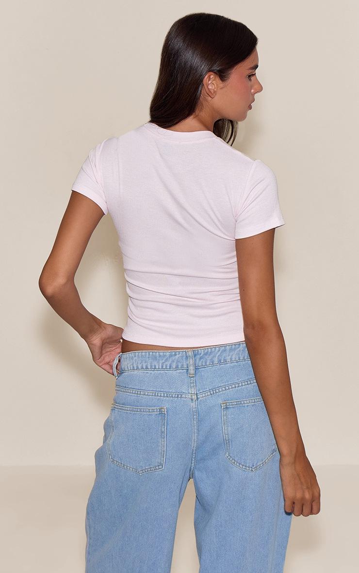 Pretty Little Thing Pale Pink Soft Rib Crew Neck Short Sleeve Top