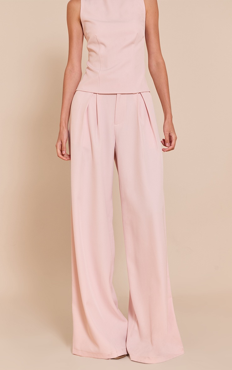 Pretty Little Thing Pale Pink Tailored Woven Wide Leg Pants