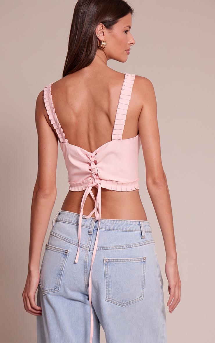 Pretty Little Thing Pale Pink Woven Button Down Corset Top