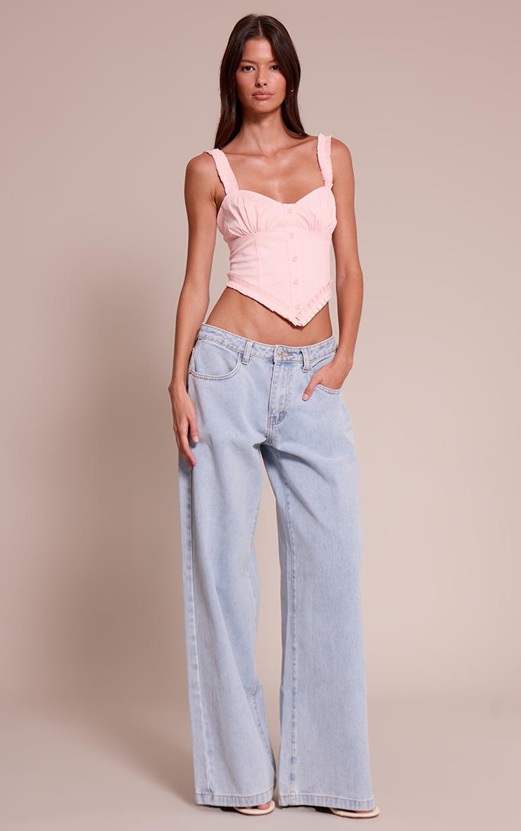 Pretty Little Thing Pale Pink Woven Button Down Corset Top