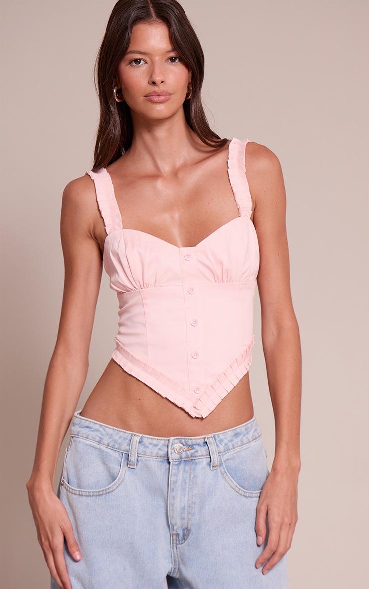 Pretty Little Thing Pale Pink Woven Button Down Corset Top
