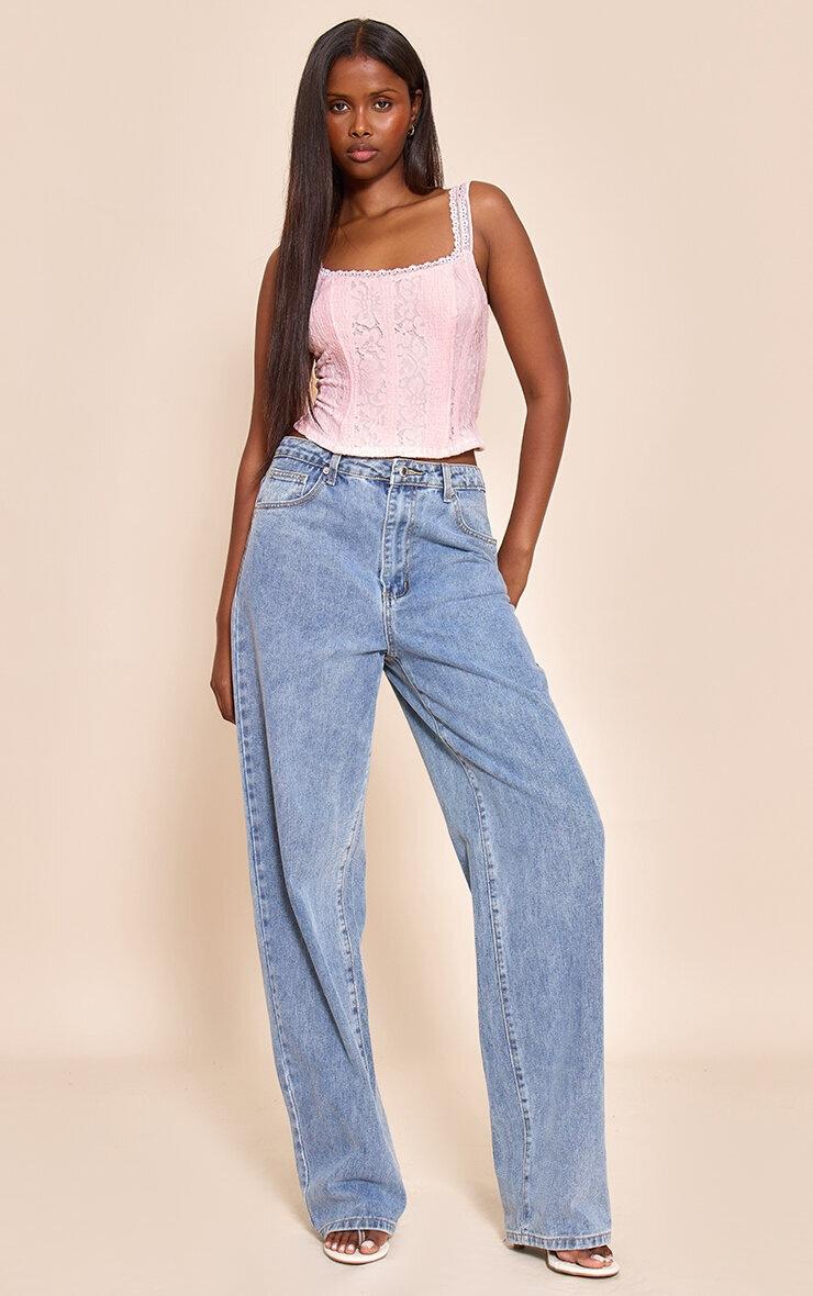 Pretty Little Thing Pale Rose Lace Detail Strappy Cropped Corset Top