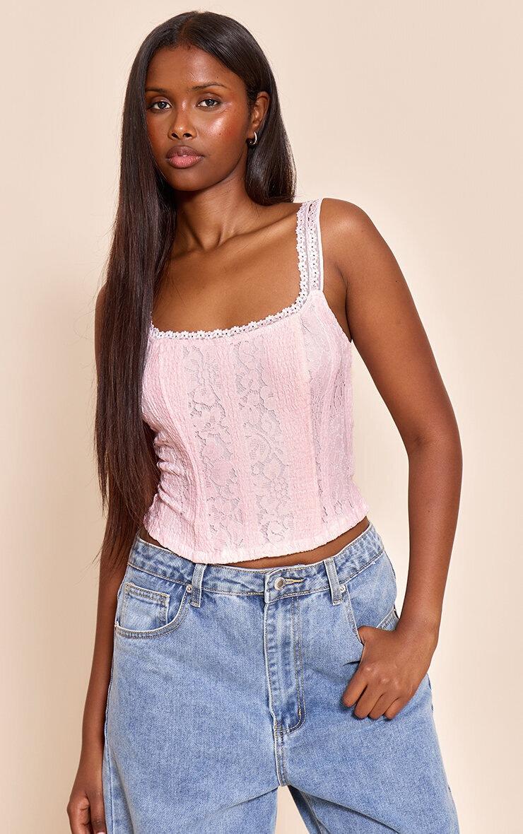 Pretty Little Thing Pale Rose Lace Detail Strappy Cropped Corset Top