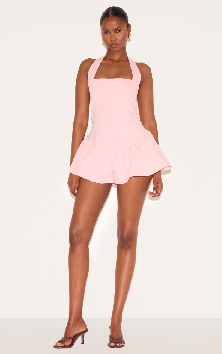 Pretty Little Thing Pale Rose Square Neck Drop Waist Floaty Romper