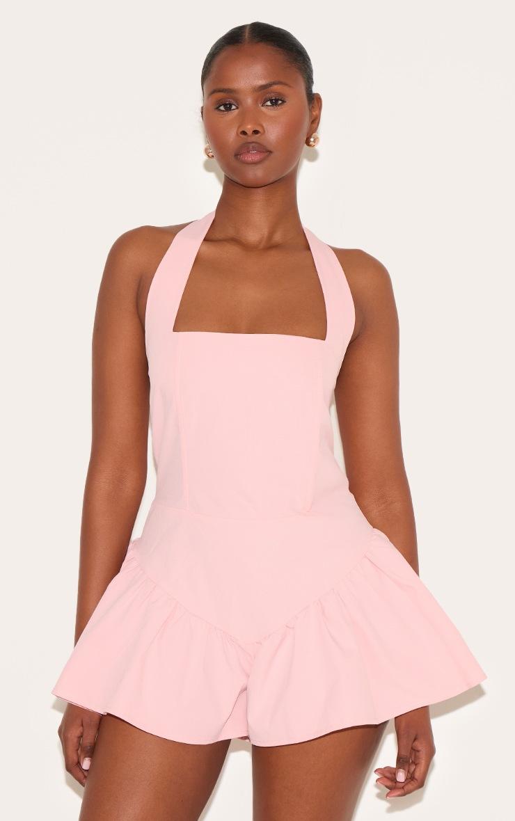 Pretty Little Thing Pale Rose Square Neck Drop Waist Floaty Romper