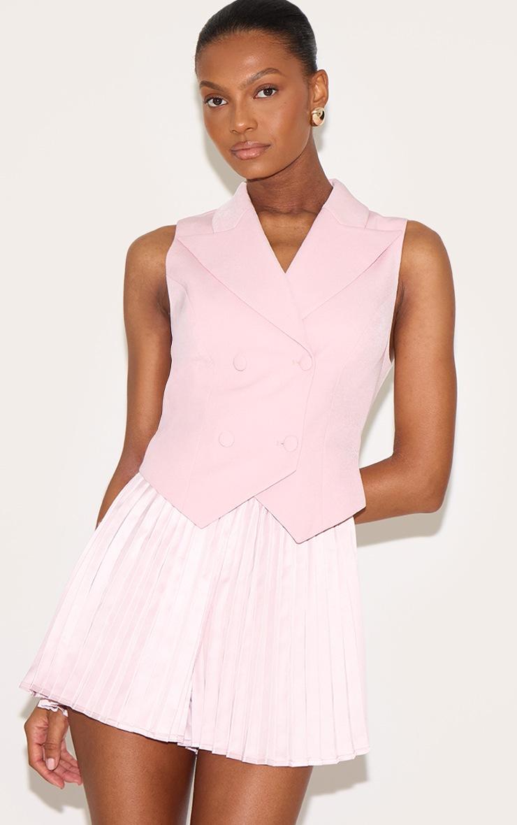 Pretty Little Thing Pale Rose Tailored Vest Detail Pleated Skort Romper