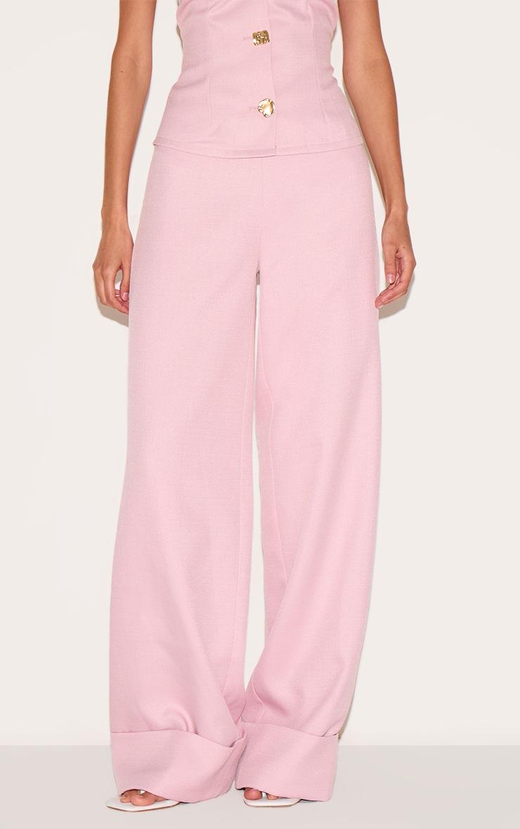 Pretty Little Thing Pale Rose Textured Woven Wide Leg Pant