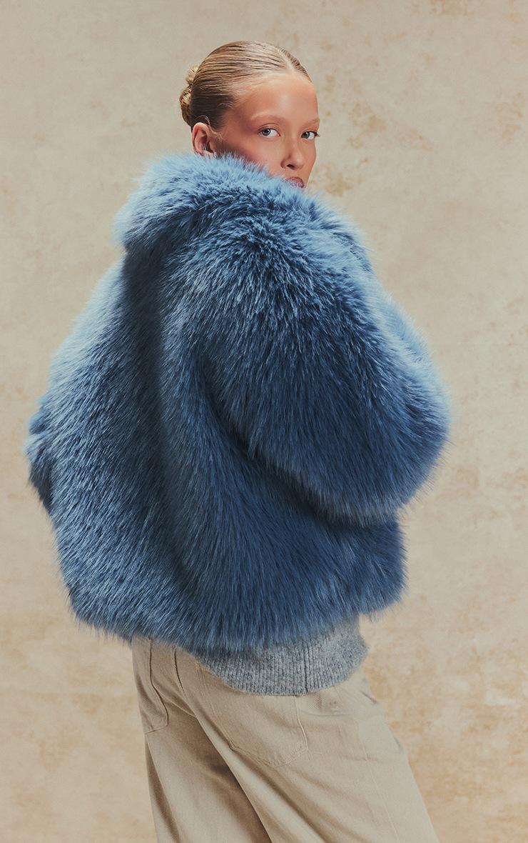 Pretty Little Thing Pastel Blue Oversized Collar Faux Fur Coat
