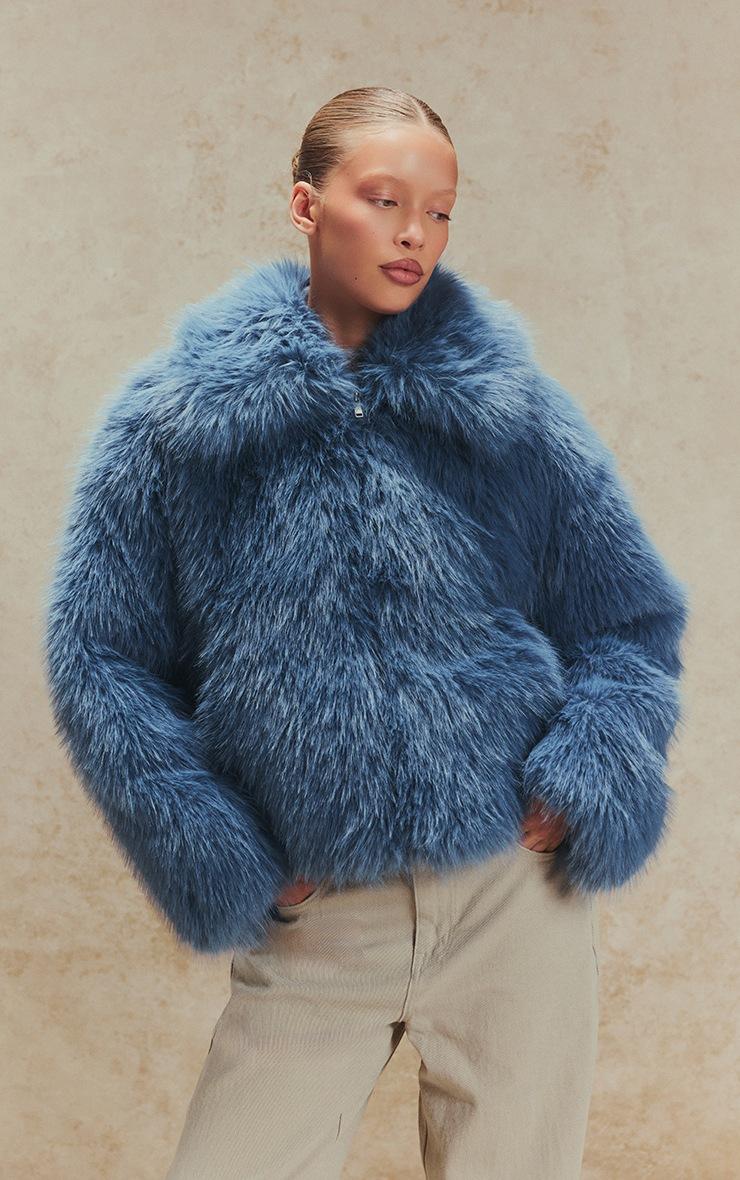 Pretty Little Thing Pastel Blue Oversized Collar Faux Fur Coat