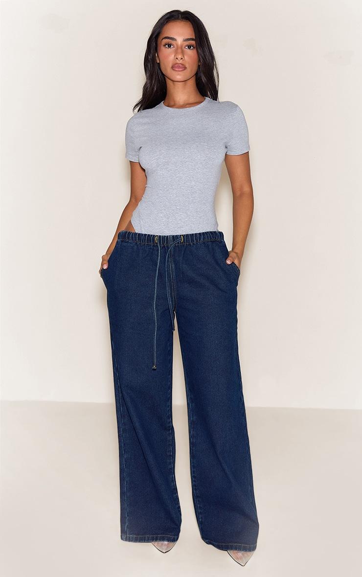 Pretty Little Thing Petite Ash Grey Cotton Crew Neck Short Sleeve Bodysuit