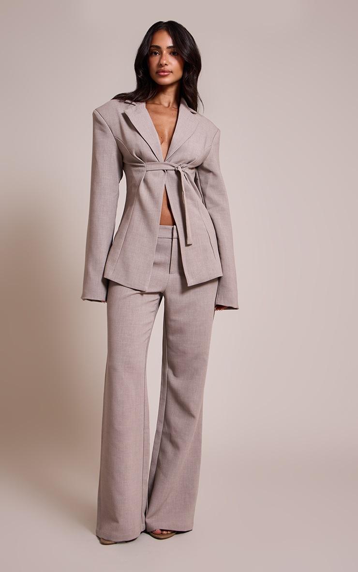Pretty Little Thing Petite Ash Grey Front Buckle Cinched Blazer