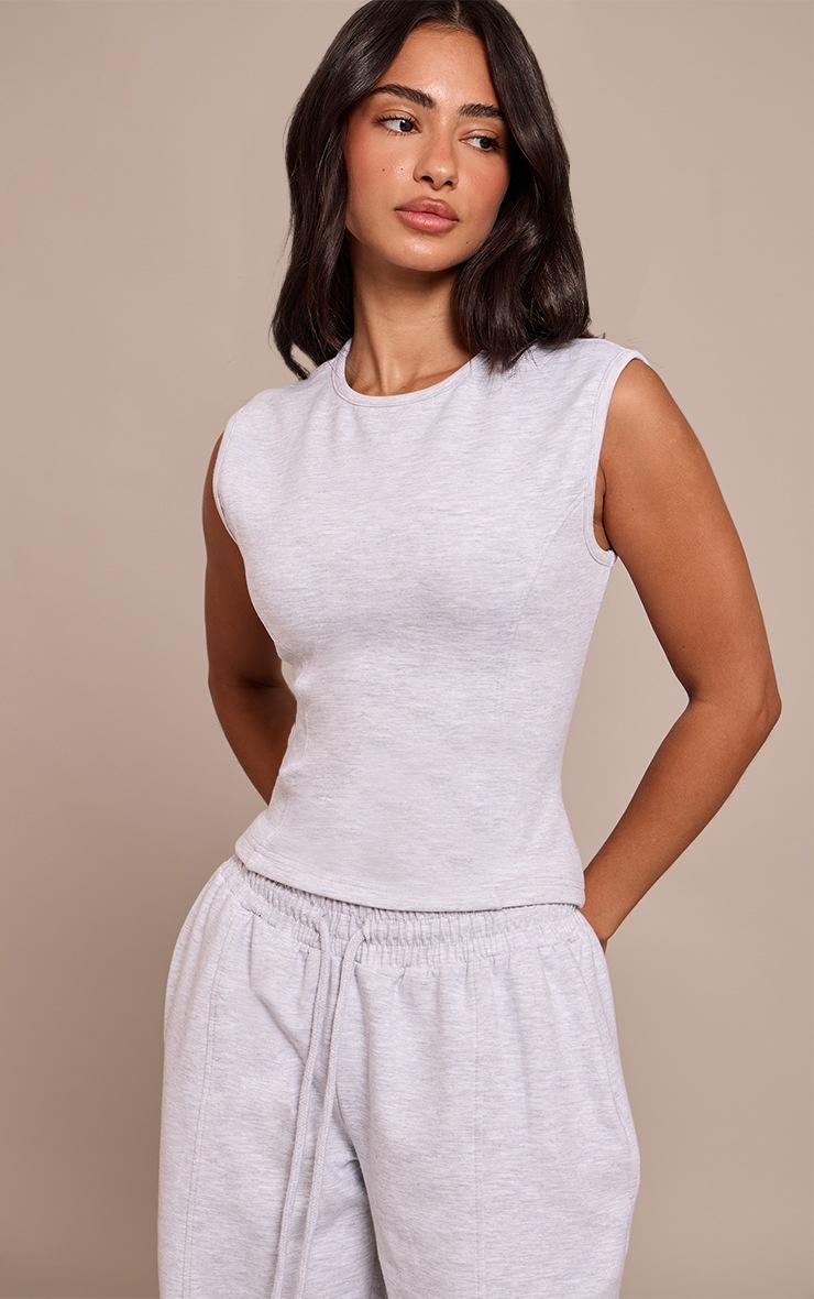 Pretty Little Thing Petite Ash Grey Interlock Cinched Waist Top