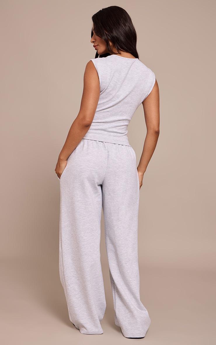 Pretty Little Thing Petite Ash Grey Interlock Drawstring Wide Leg Sweatpants