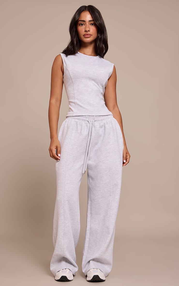 Pretty Little Thing Petite Ash Grey Interlock Drawstring Wide Leg Sweatpants