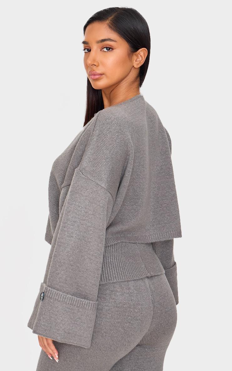 Pretty Little Thing Petite Ash Grey Knitted Turn Up Sleeve Cardigan