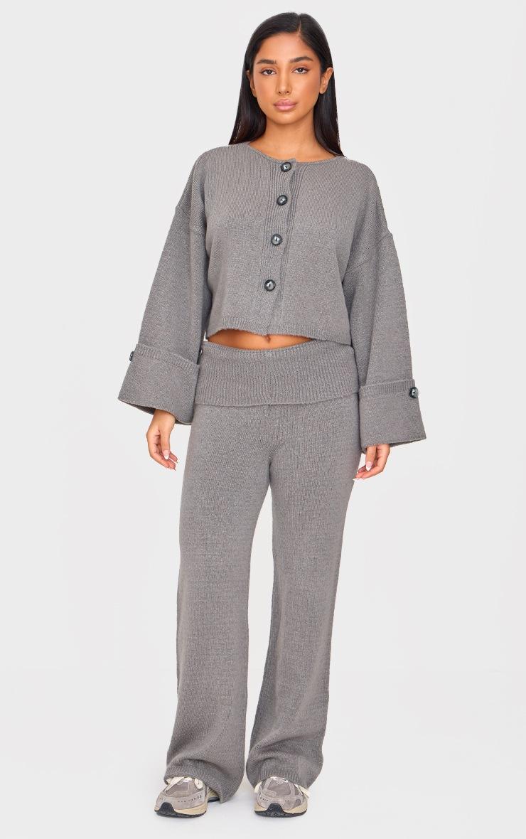 Pretty Little Thing Petite Ash Grey Knitted Turn Up Sleeve Cardigan