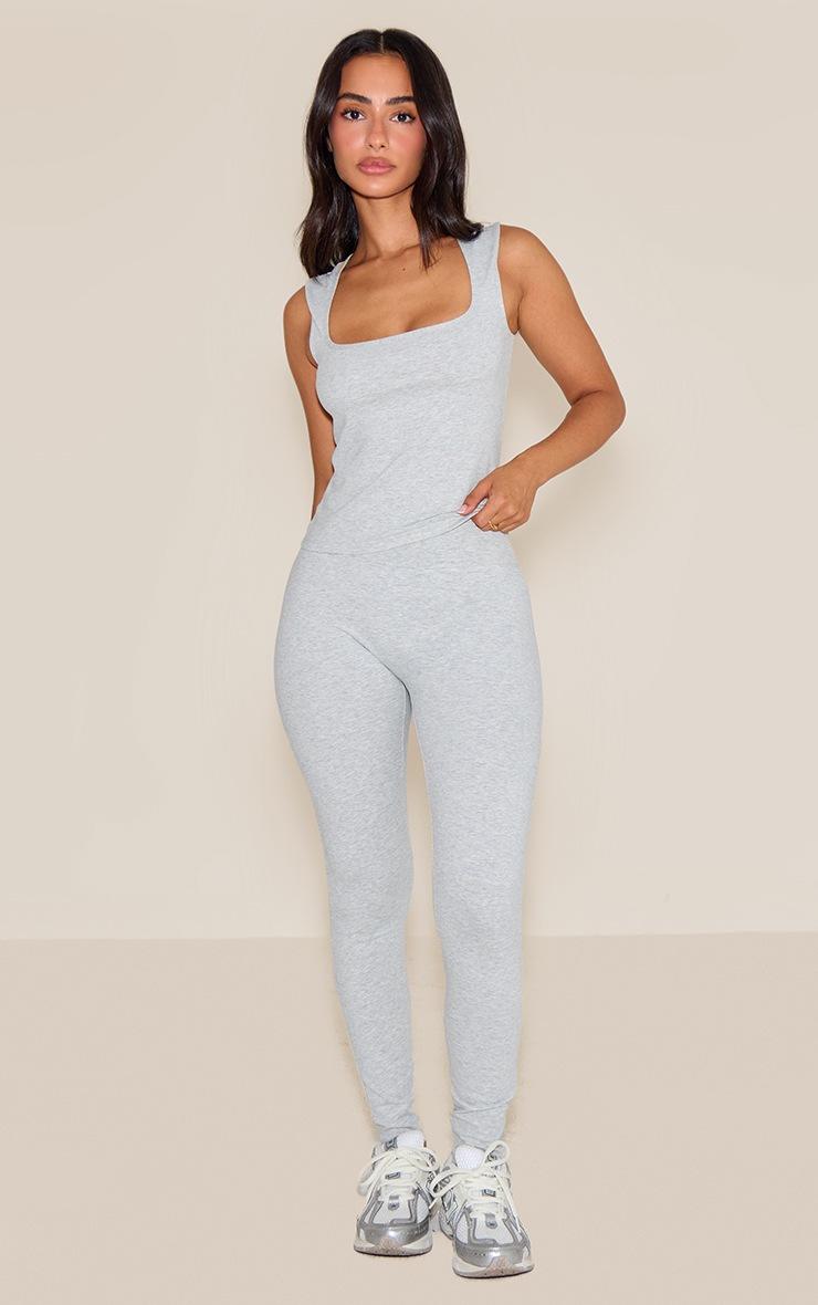 Pretty Little Thing Petite Ash Grey Sculpt Square Neck Gym Top