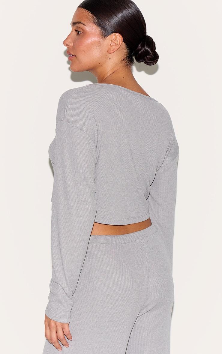 Pretty Little Thing Petite Ash Grey Soft Ribbed Tie Front Top