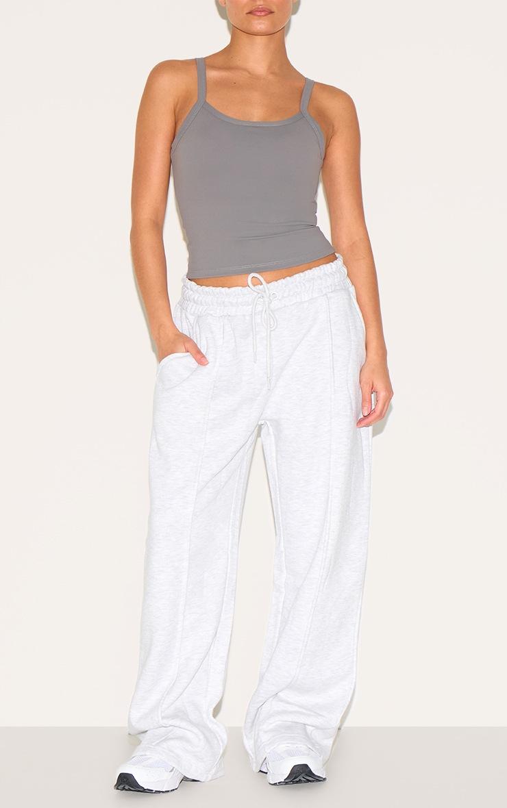 Pretty Little Thing Petite Ash Grey Wide Leg Seam Detail Sweatpants