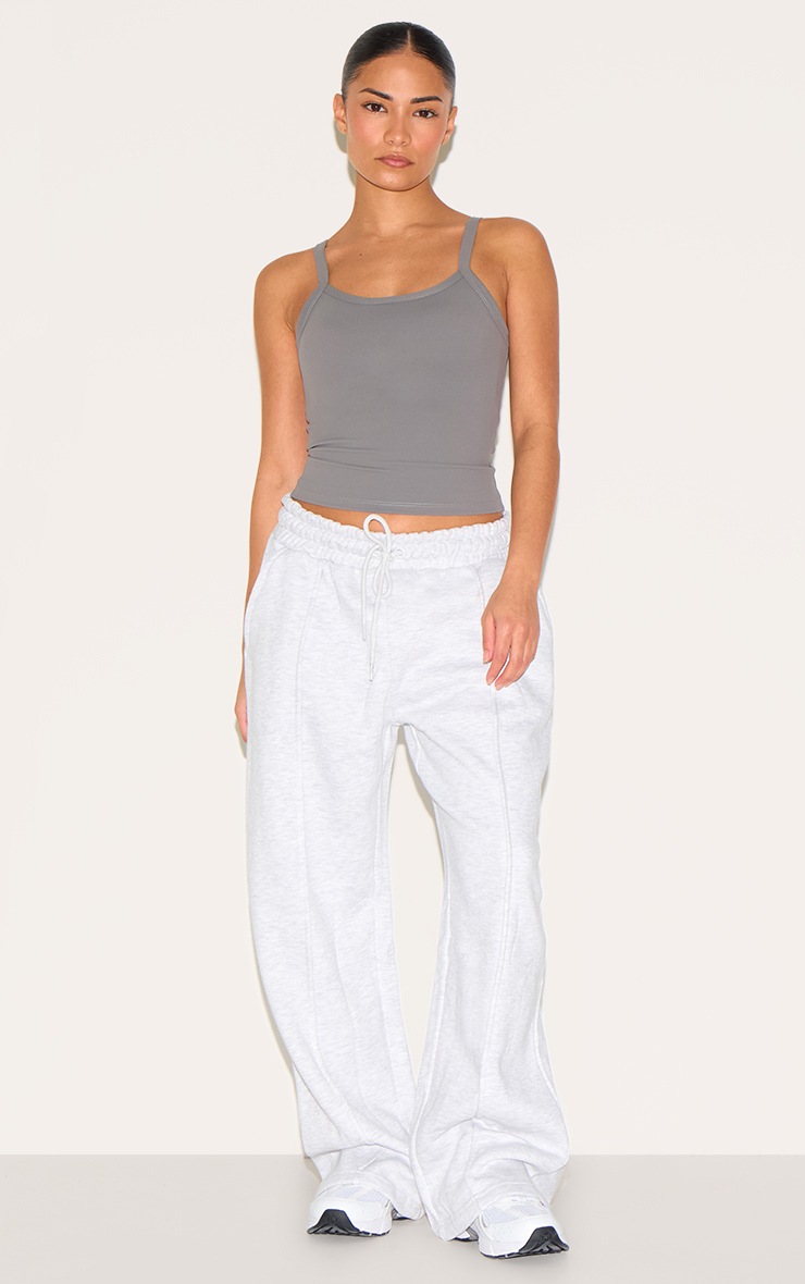 Pretty Little Thing Petite Ash Grey Wide Leg Seam Detail Sweatpants
