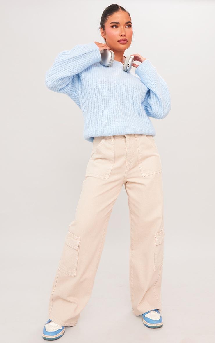 Pretty Little Thing Petite Baby Blue Oversized Fluffy Knitted Sweater