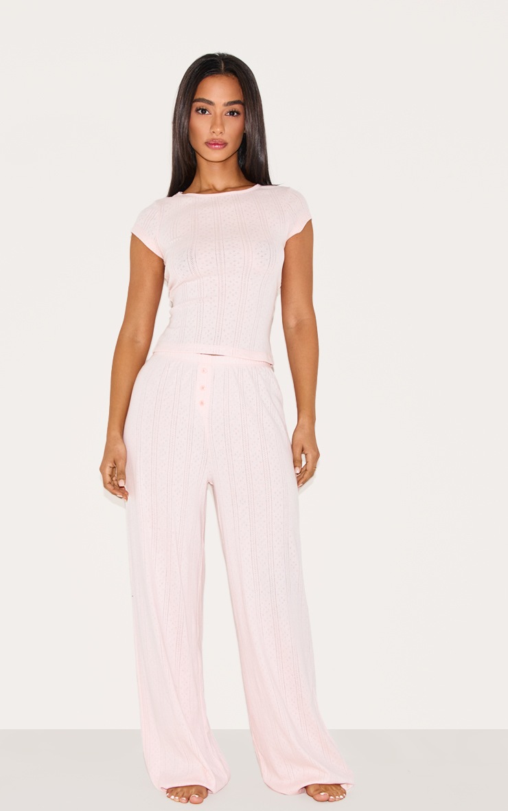Pretty Little Thing Petite Baby Pink Pointelle Long Pajama Top