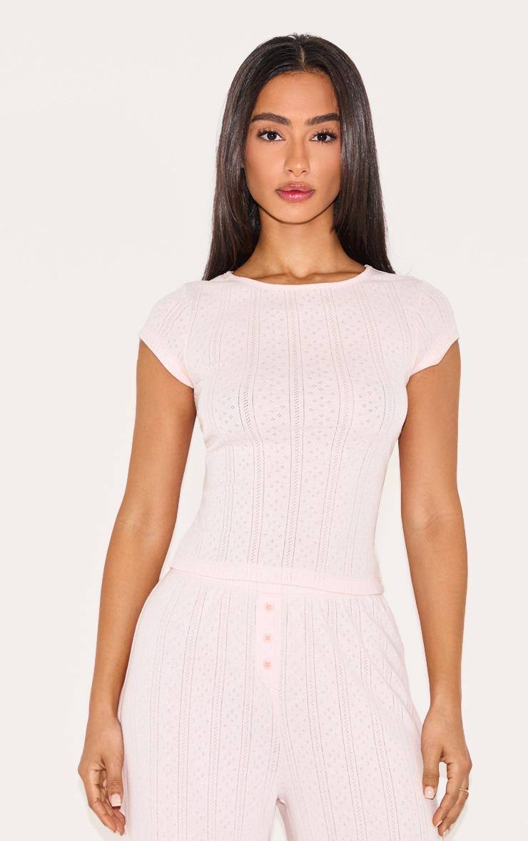 Pretty Little Thing Petite Baby Pink Pointelle Long Pajama Top