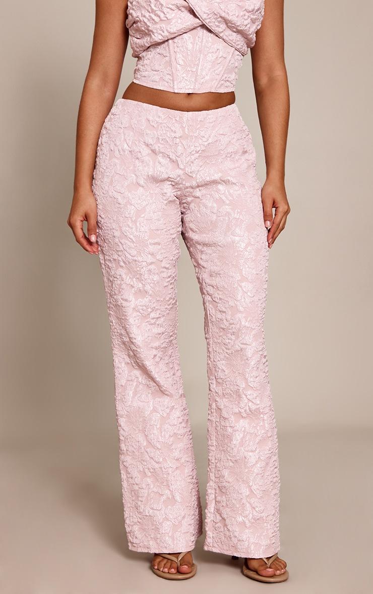Pretty Little Thing Petite Baby Pink Printed Tie Waist Flared Pants