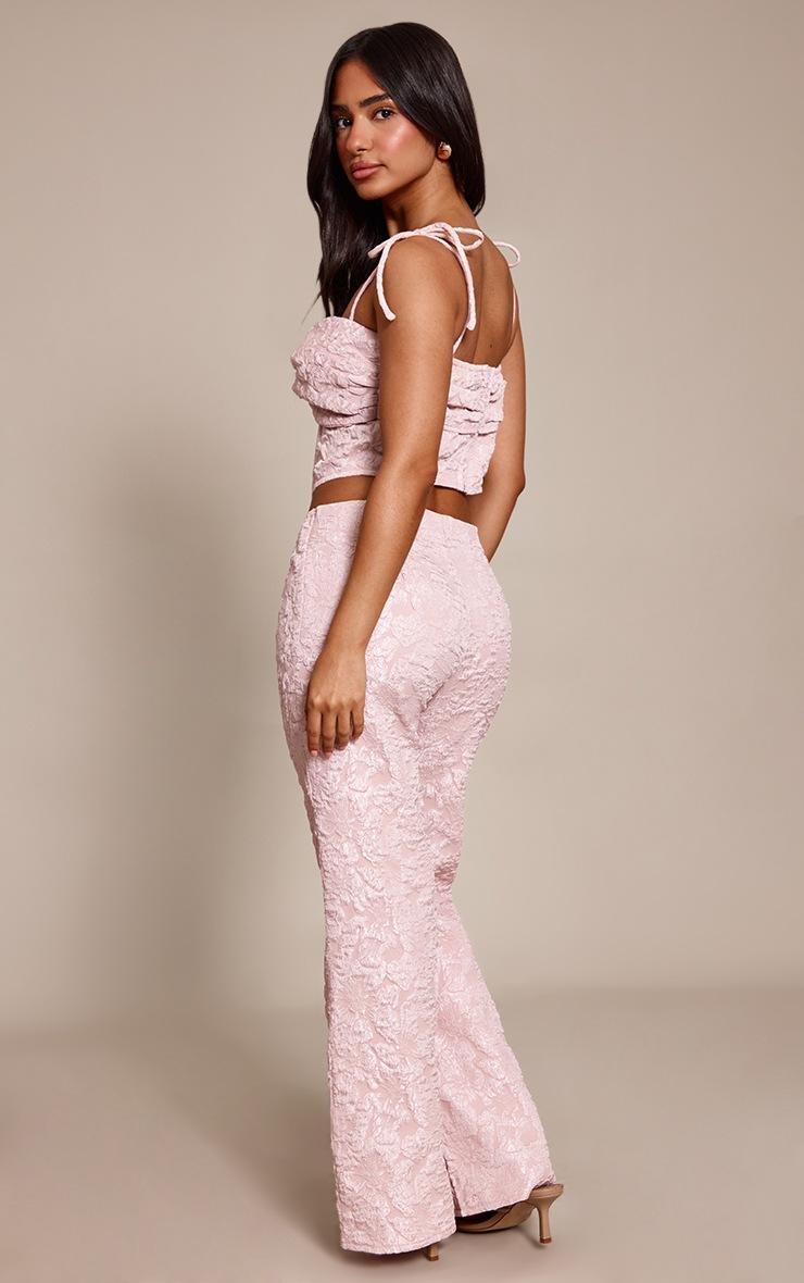 Pretty Little Thing Petite Baby Pink Printed Tie Waist Flared Pants
