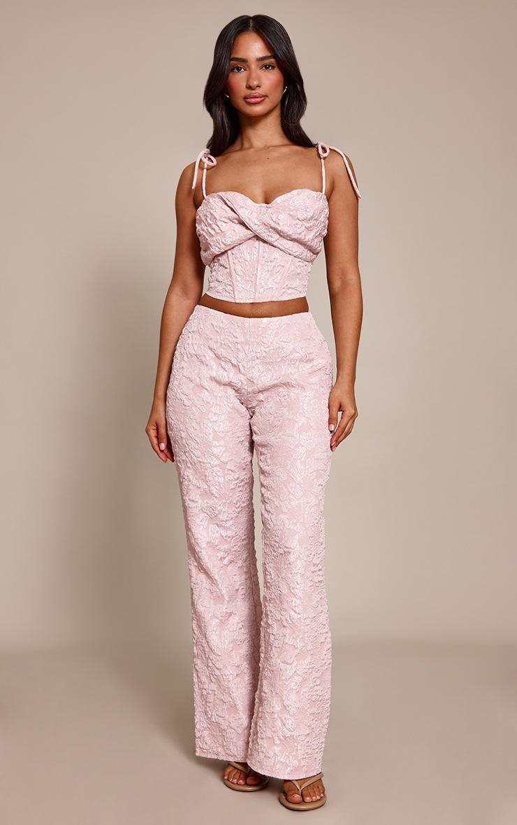 Pretty Little Thing Petite Baby Pink Printed Tie Waist Flared Pants