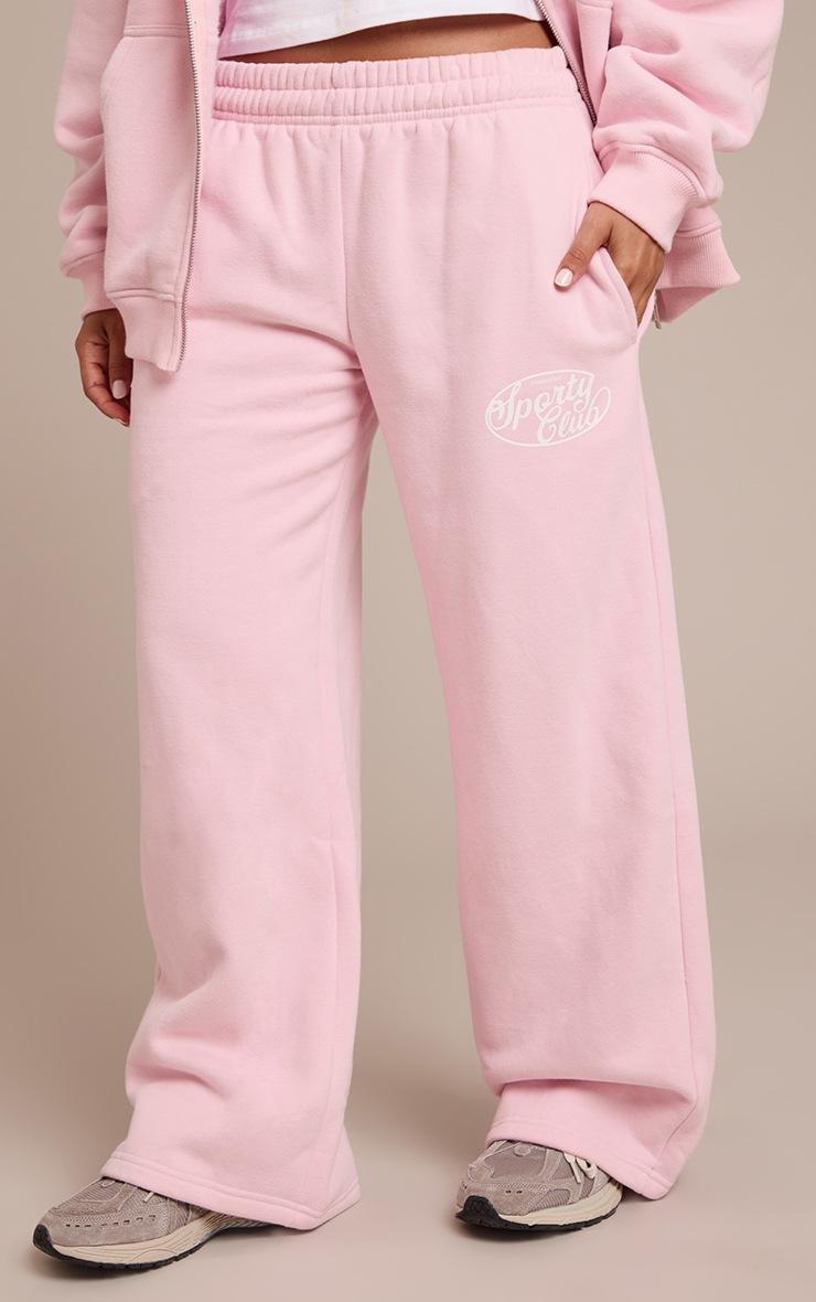 Pretty Little Thing Petite Baby Pink Sports Club Cotton Fleece Straight Leg Sweatpants