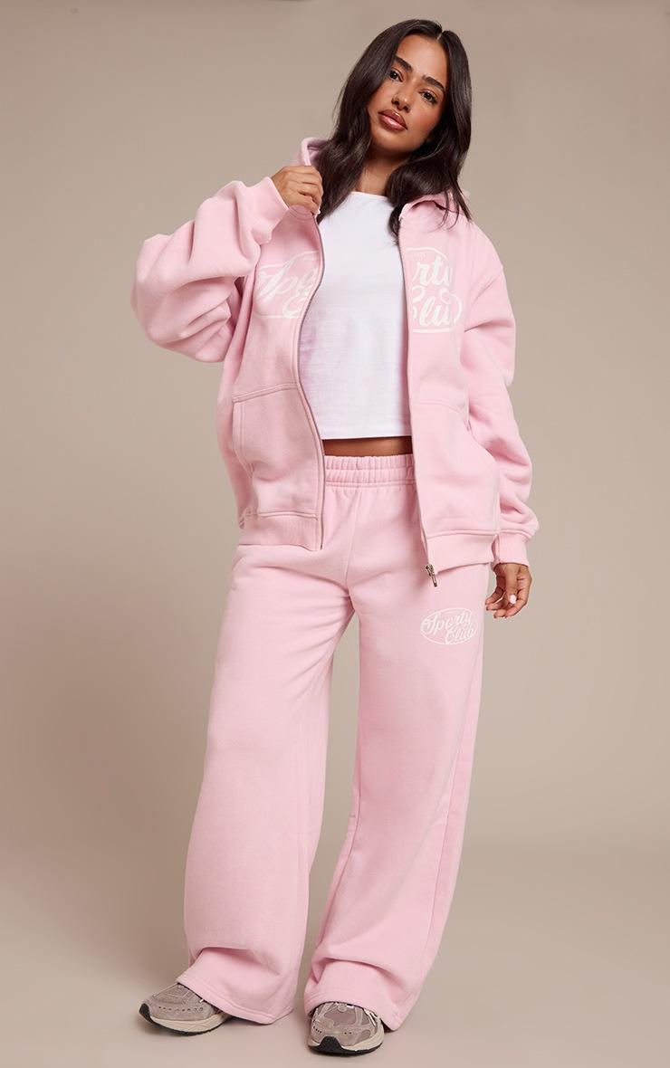 Pretty Little Thing Petite Baby Pink Sports Club Cotton Fleece Straight Leg Sweatpants