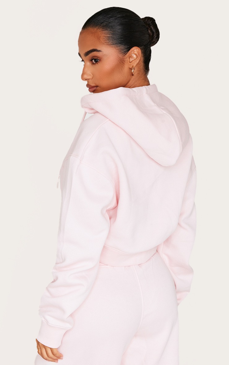 Pretty Little Thing Petite Baby Pink Zip Up Embossed Detail Crop Hoodie