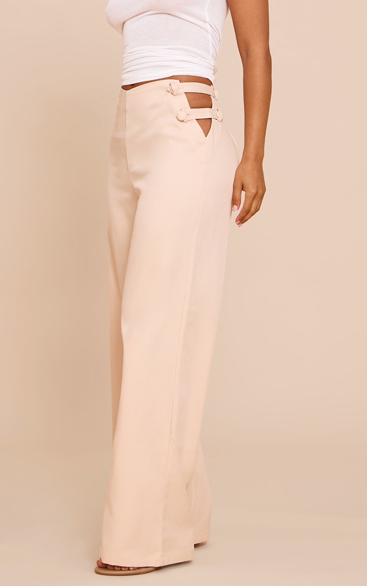 Pretty Little Thing Petite Beige Cut Out Detail Wide Leg Pants