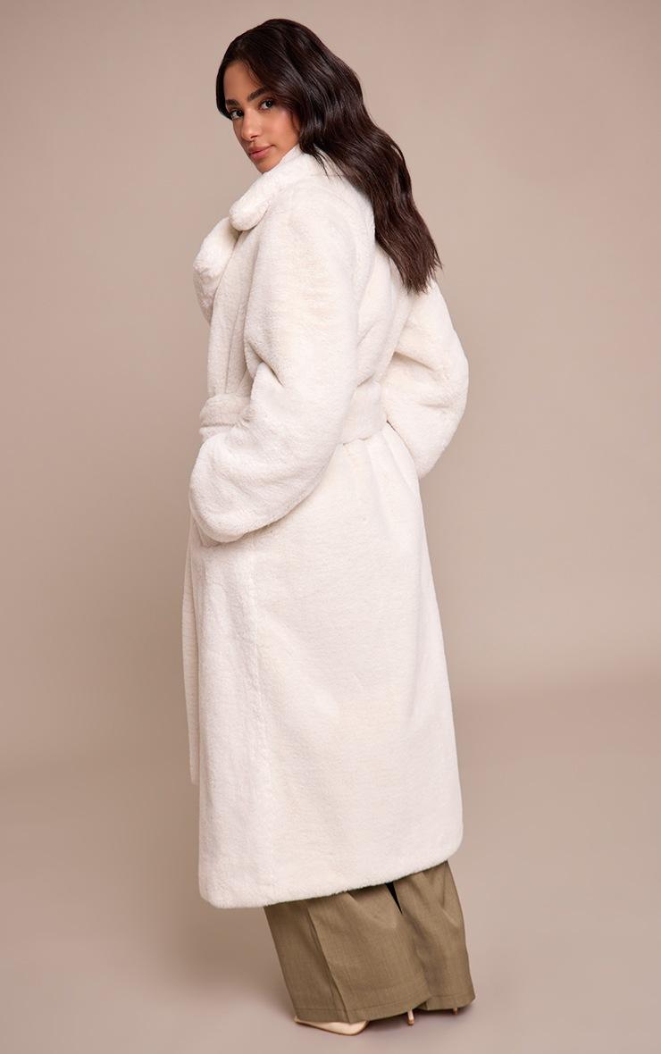 Pretty Little Thing Petite Beige Faux Fur Tie Waist Maxi Coat