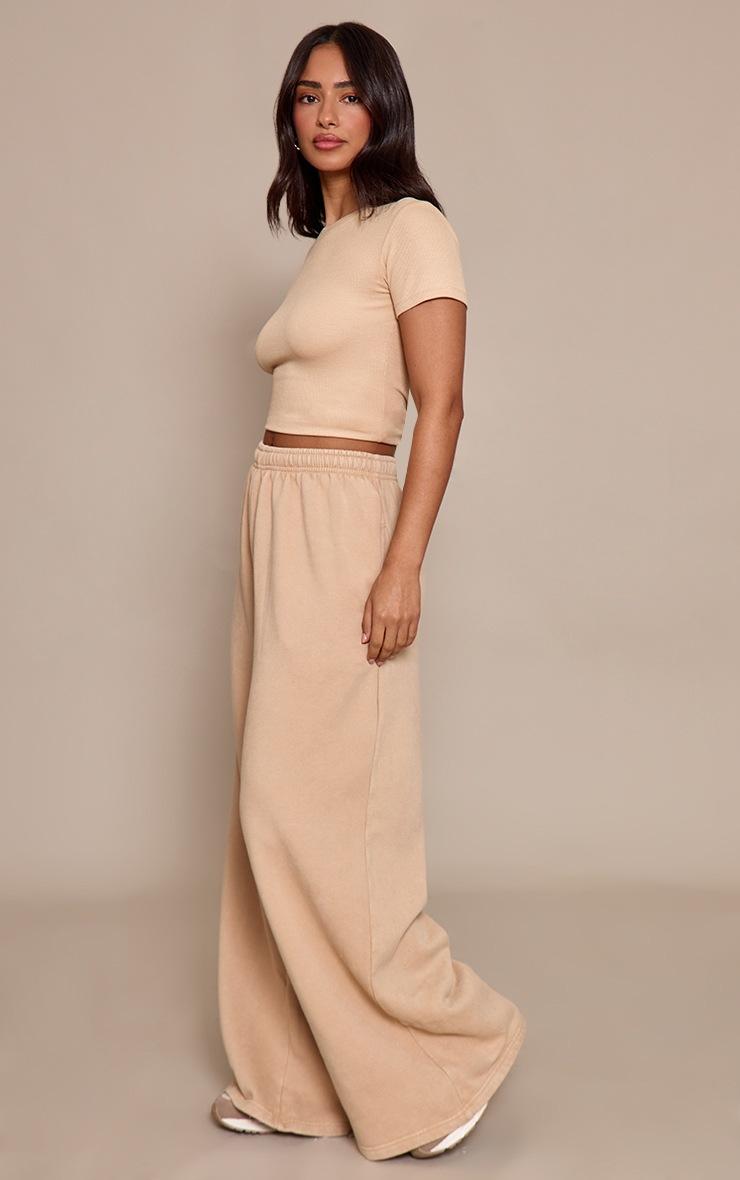 Pretty Little Thing Petite Beige Oversized Wide Leg Washed Sweatpants