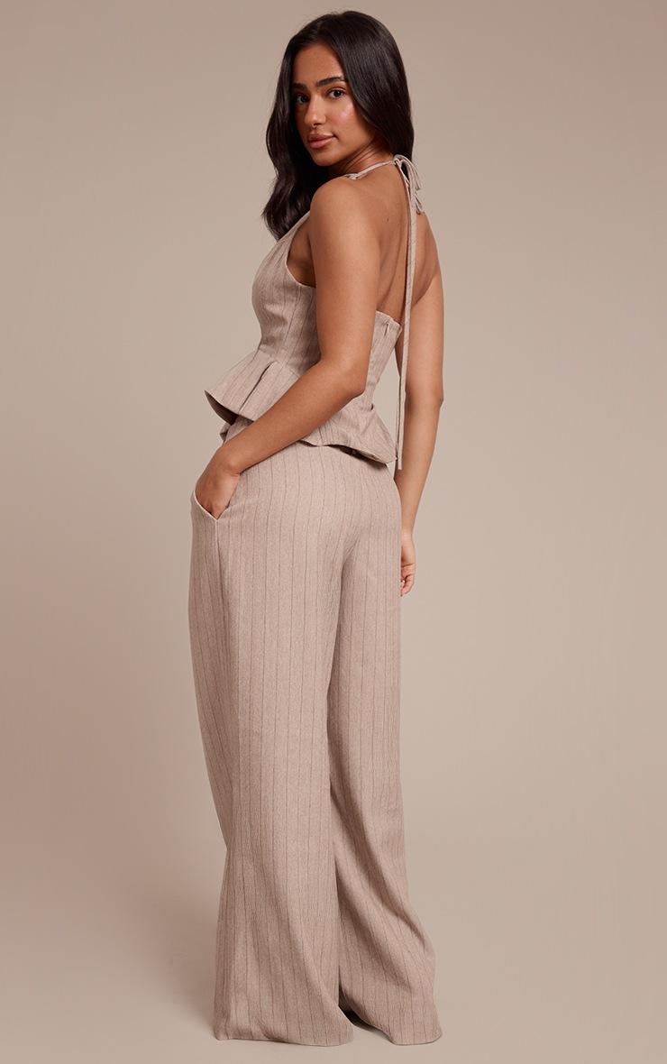 Pretty Little Thing Petite Beige Pinstripe Wide Leg Tailored Pants