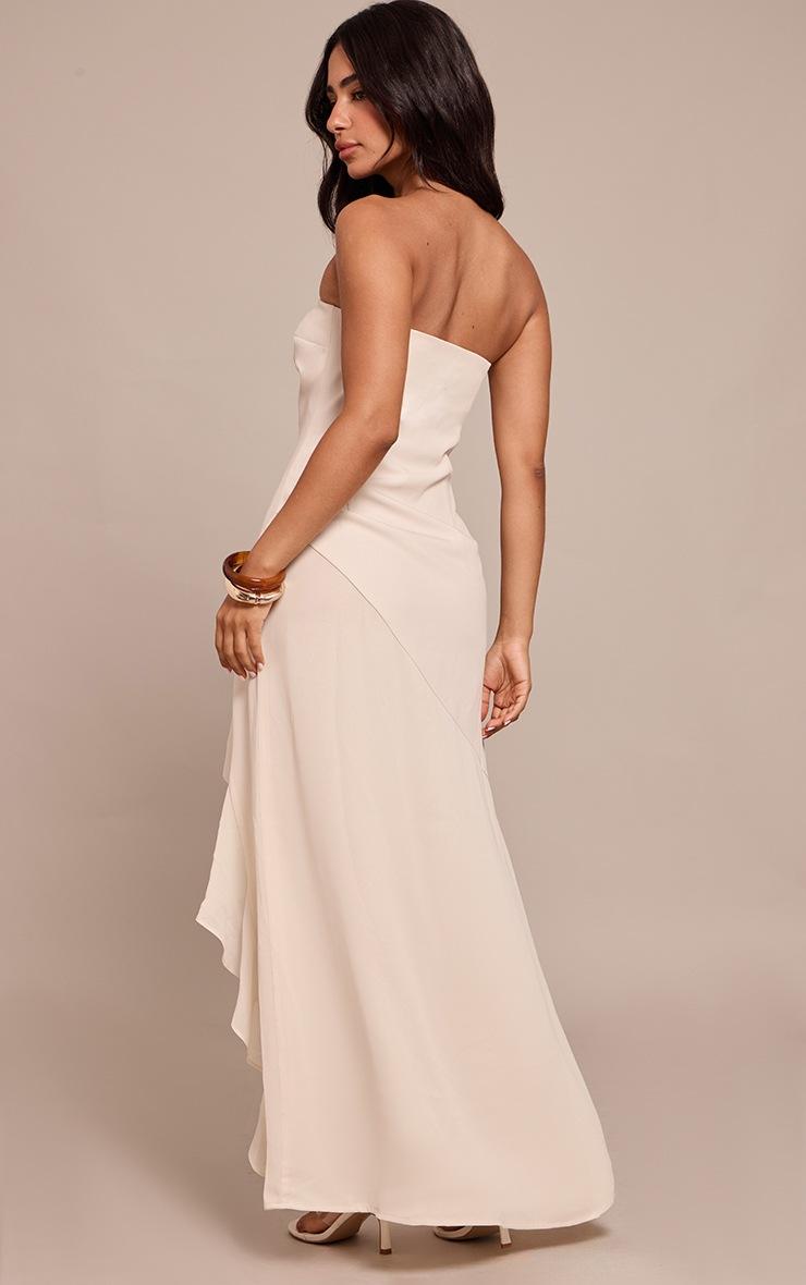 Pretty Little Thing Petite Beige Ruffle Asymmetric Bandeau Dress