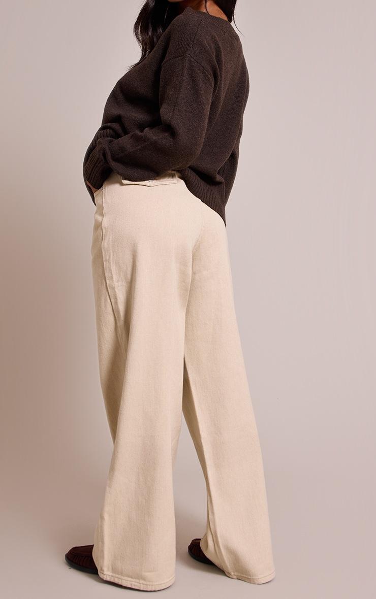 Pretty Little Thing Petite Beige Wide Leg Seam Detail Jeans