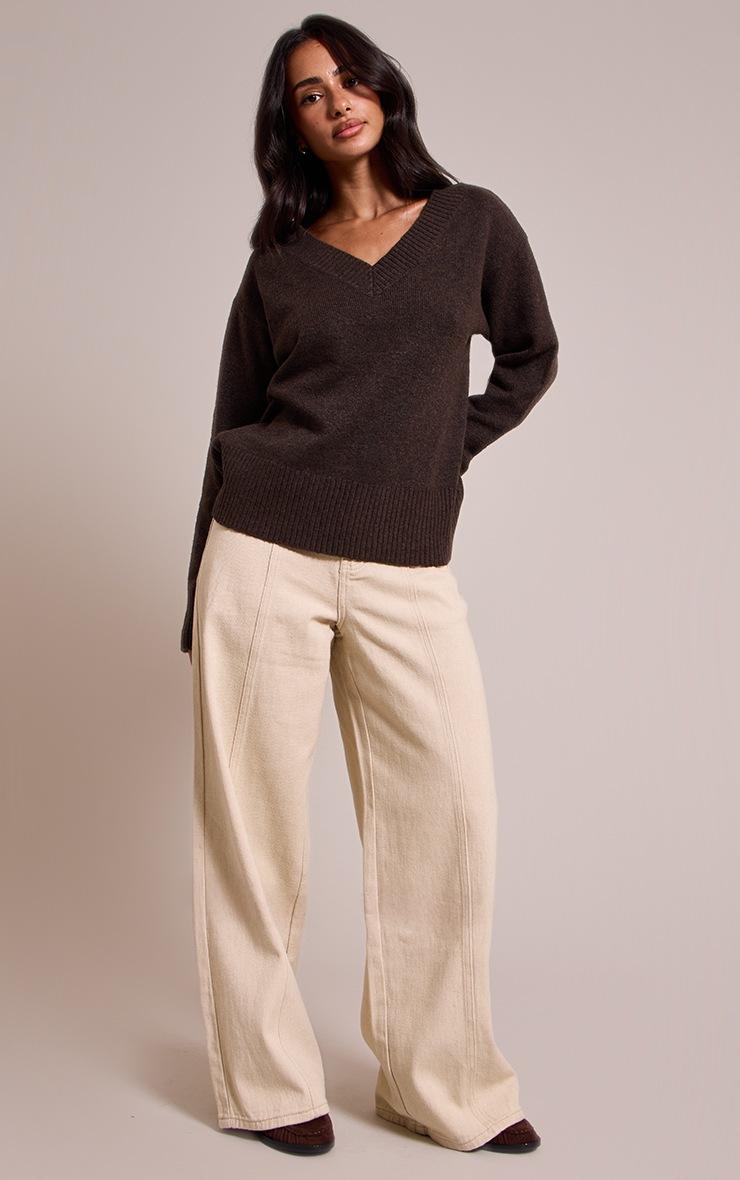 Pretty Little Thing Petite Beige Wide Leg Seam Detail Jeans