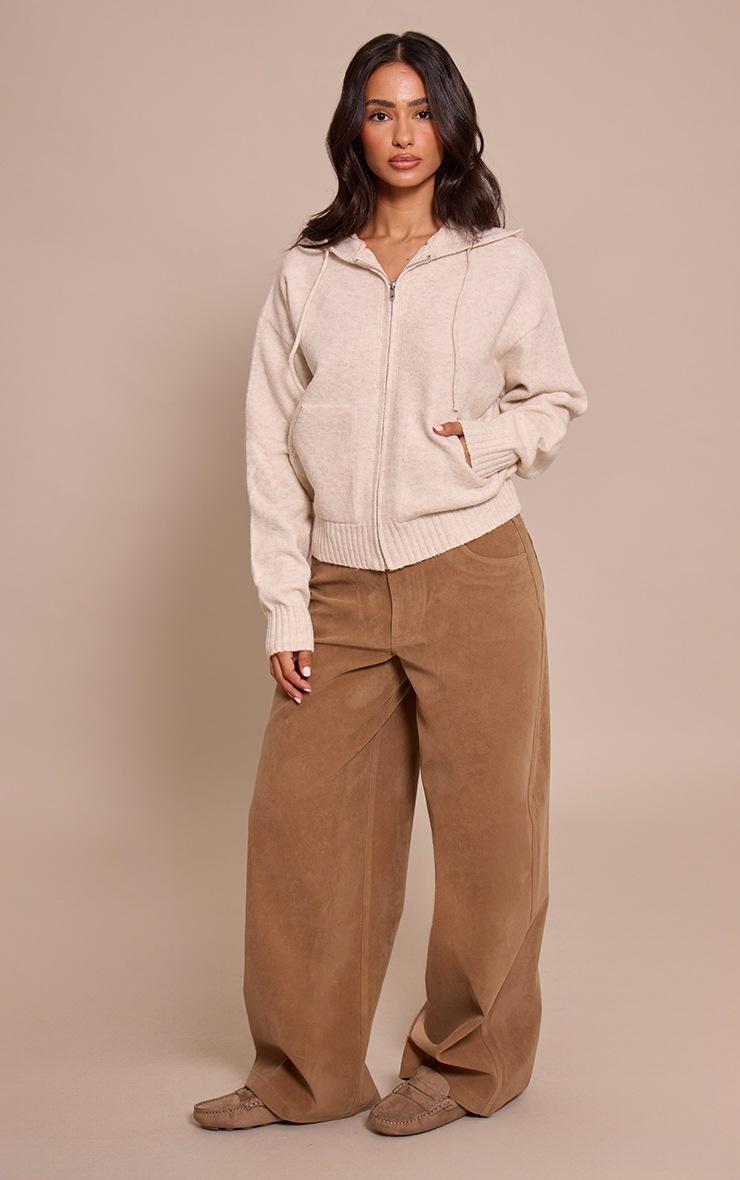 Pretty Little Thing Petite Beige Zip Up Knitted Hoodie