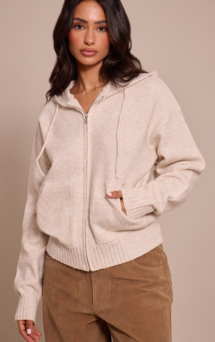 Pretty Little Thing Petite Beige Zip Up Knitted Hoodie