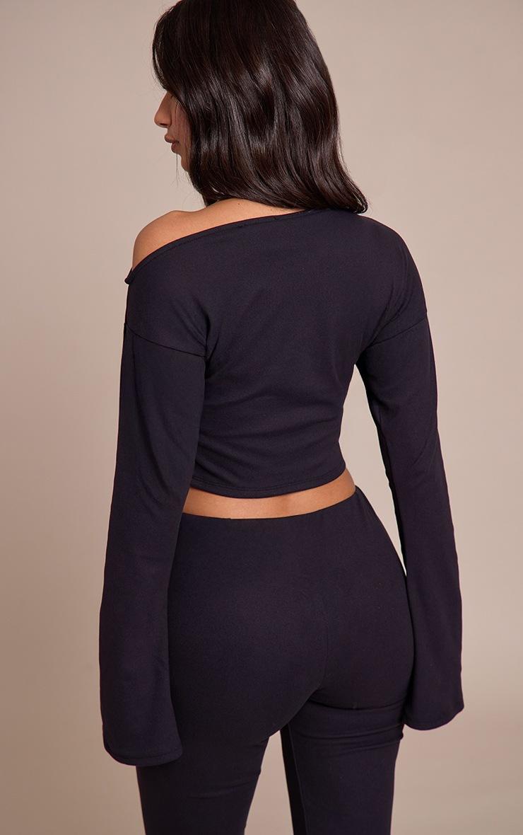 Pretty Little Thing Petite Black Asymmetric Shoulder Long Sleeve Top
