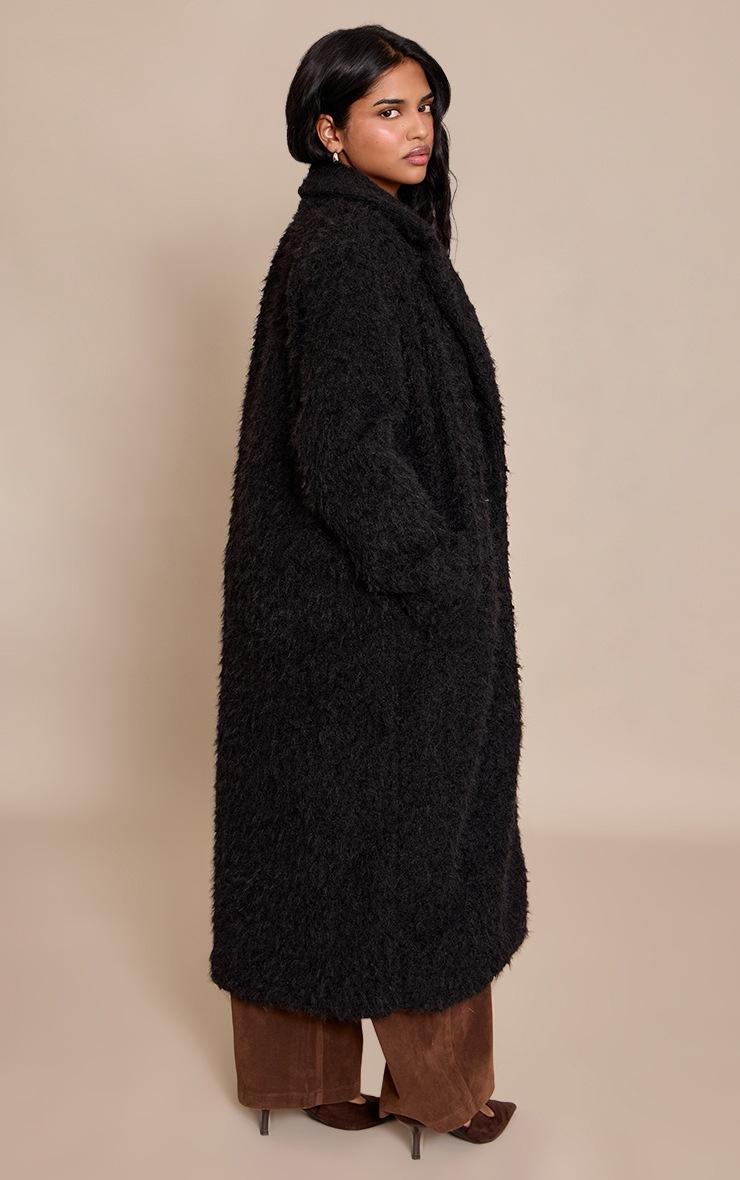 Pretty Little Thing Petite Black Borg Button Up Maxi Coat