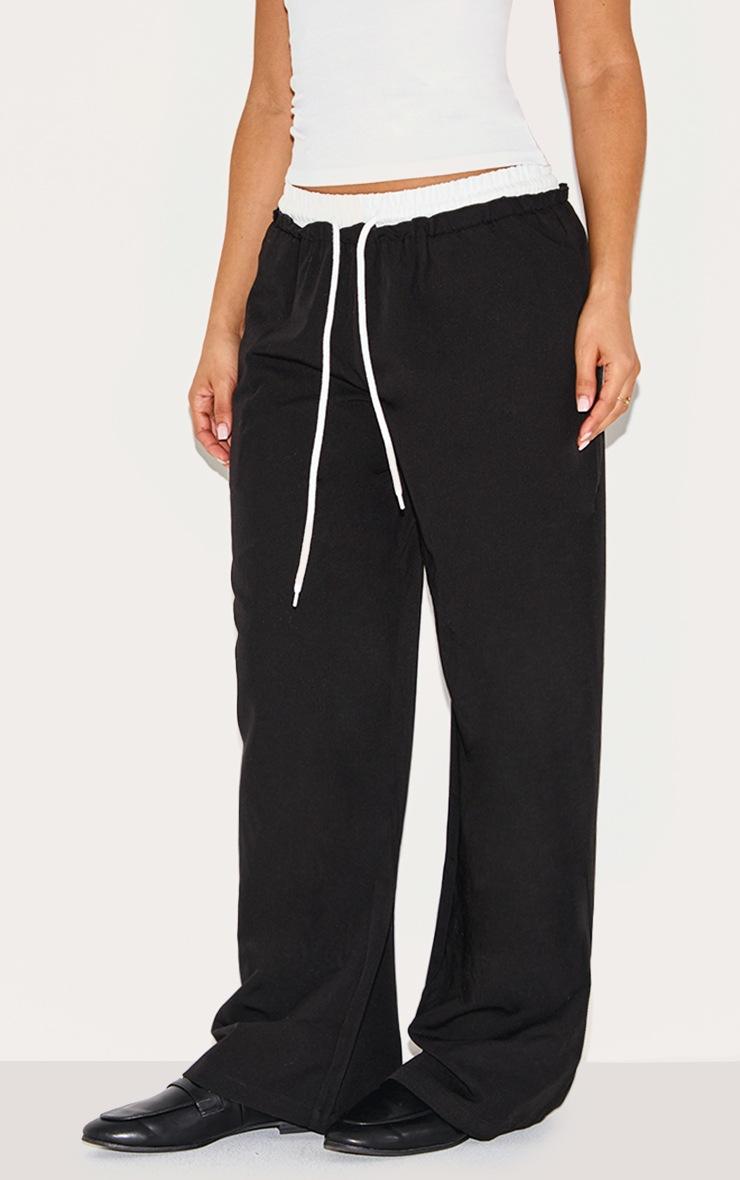 Pretty Little Thing Petite Black Boxer Detail Drawstring Waist Pants