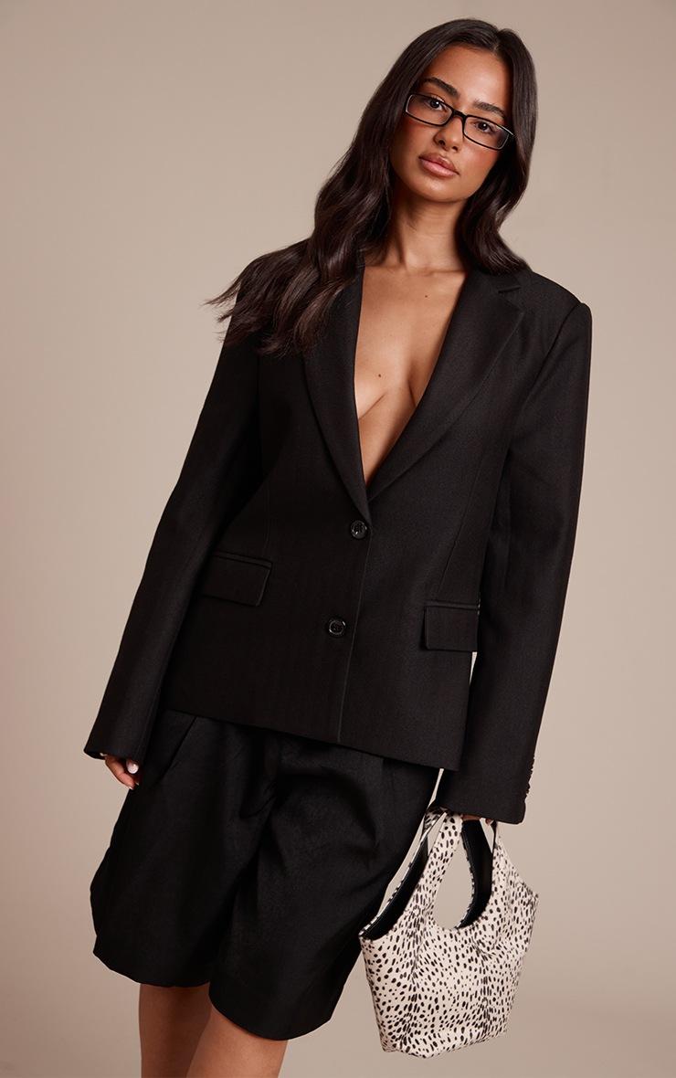 Pretty Little Thing Petite Black Boyfriend Premium Blazer